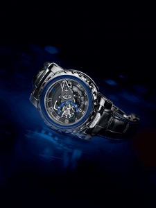 El Freak Diavolo Only Watch no sólo es brillante por su movimiento, lo es también por su estética, en la que predominan las líneas limpias, robustas, el tono negro carbón y los acentos de colores vibrantes en su carátula.  