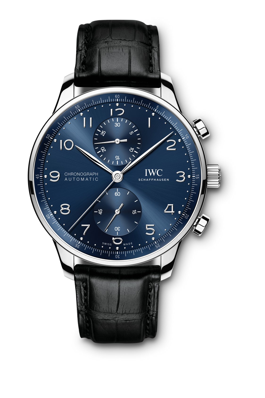 IWC Schaffhausen Portugieser Chronograph 2020caratula azul caja de acero Watches World IWC Schaffhausen Portugieser Chronograph 2020 caja de acero agujas azules y caratula plateada