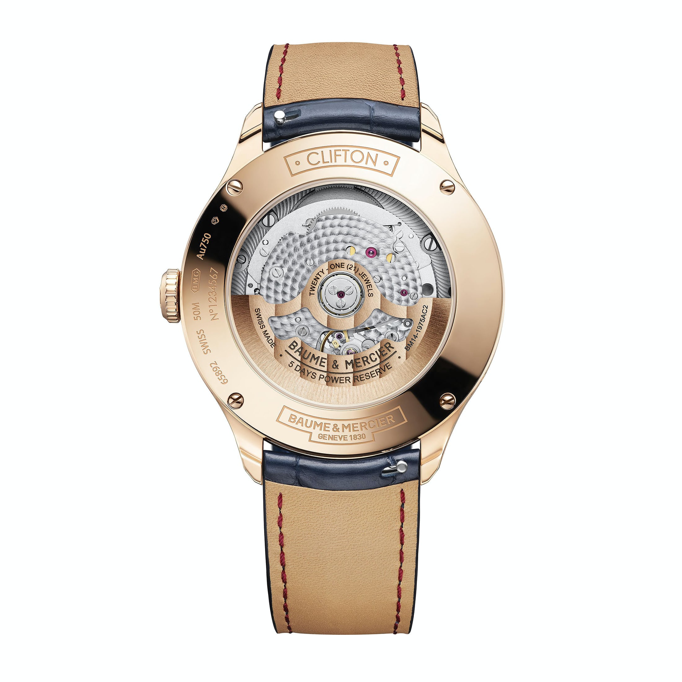 Baume et Mercier Clifton Baumatic Day Date Moon Phase oro rosa fondo Watches World