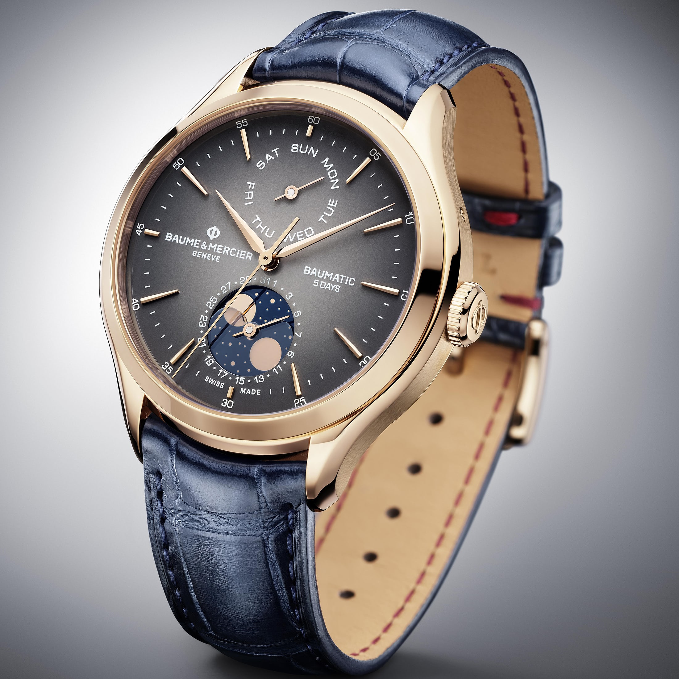 Baume et Mercier Clifton Baumatic Day Date Moon Phase oro rosa Watches World Baume et Mercier Clifton Baumatic Day Date Moon Phase oro rosa