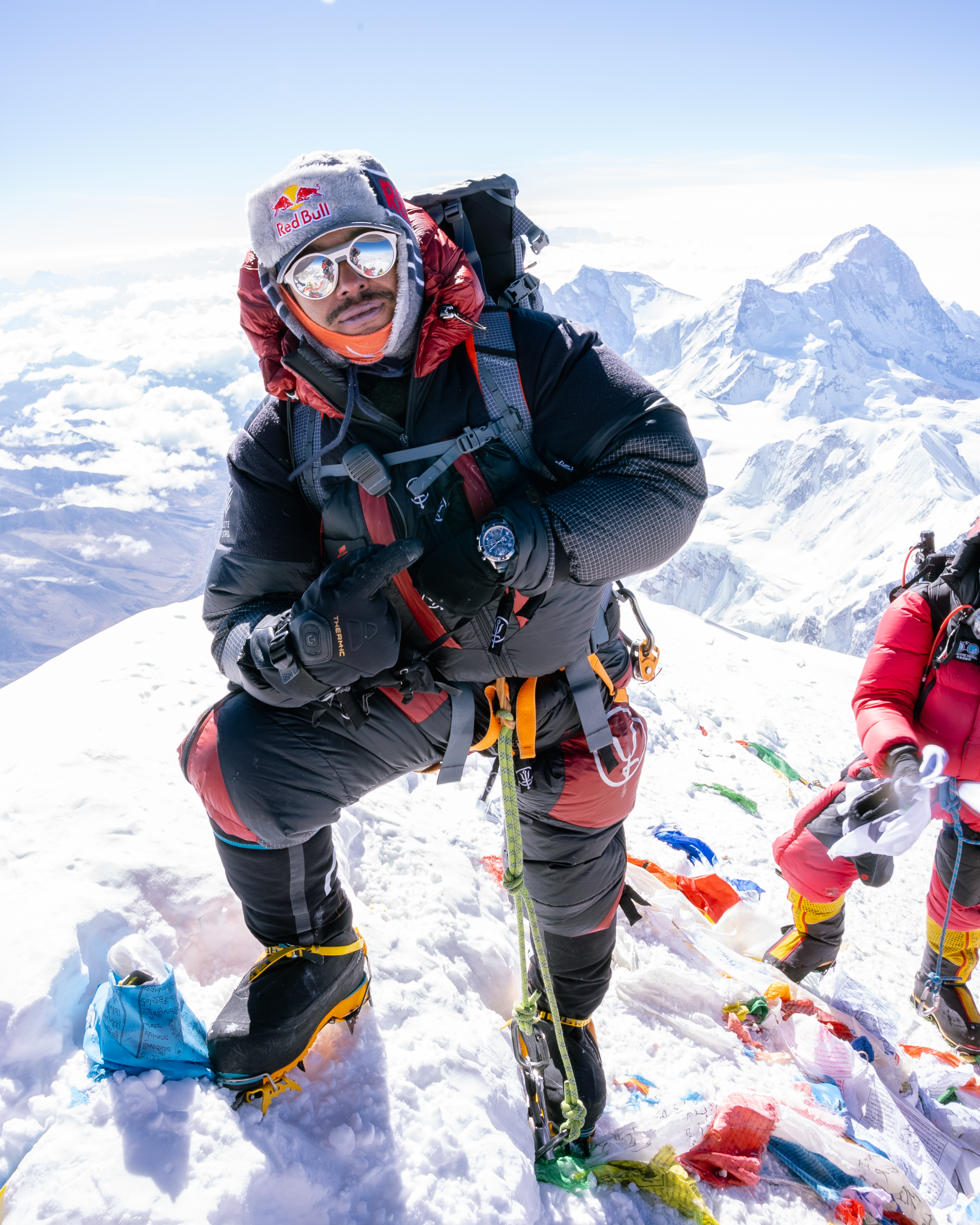 Montblanc on the summit of Everest May 2022. Photo Mingma Sherpa. Copyright Nimsdai