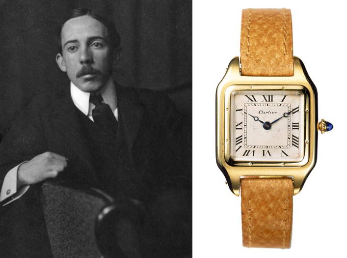 Alberto Santos Dumont con el primer reloj de pulso para hombre