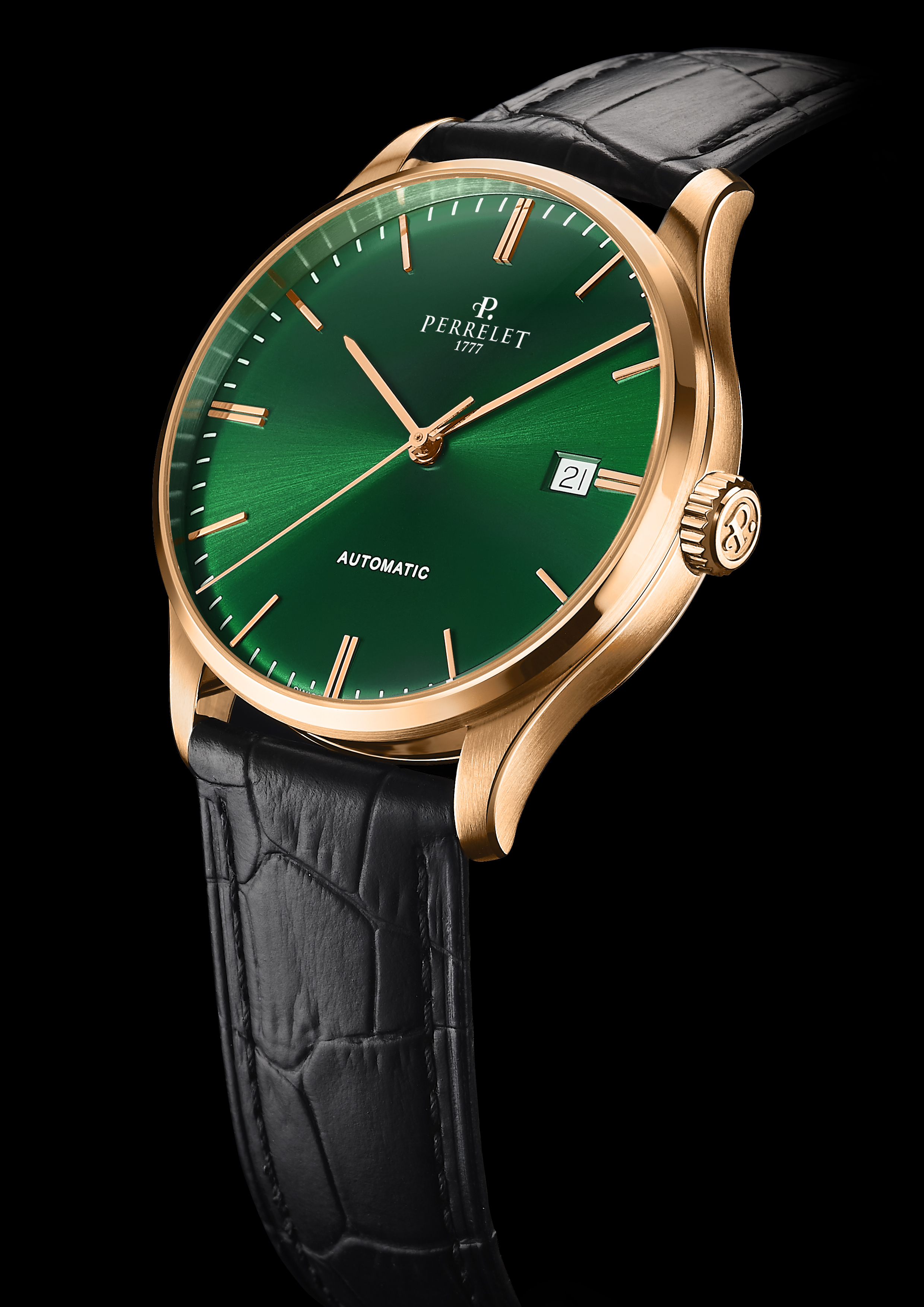 PerreletWeekendVerde2 Watches World Perrelet Weekend 3 Agujas con color oro rosado