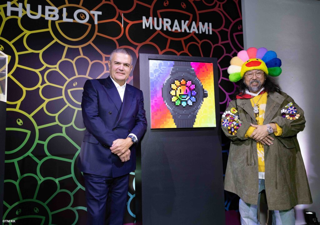 Hublot CEO Ricardo Guadalupe with Takashi Murakami with the 13th NFT