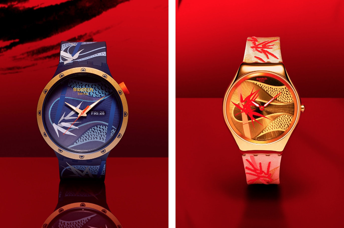 Swatch Year Of The Snake Collection: Blue and Golden Lithe Dancer y Golden Red Bamboo