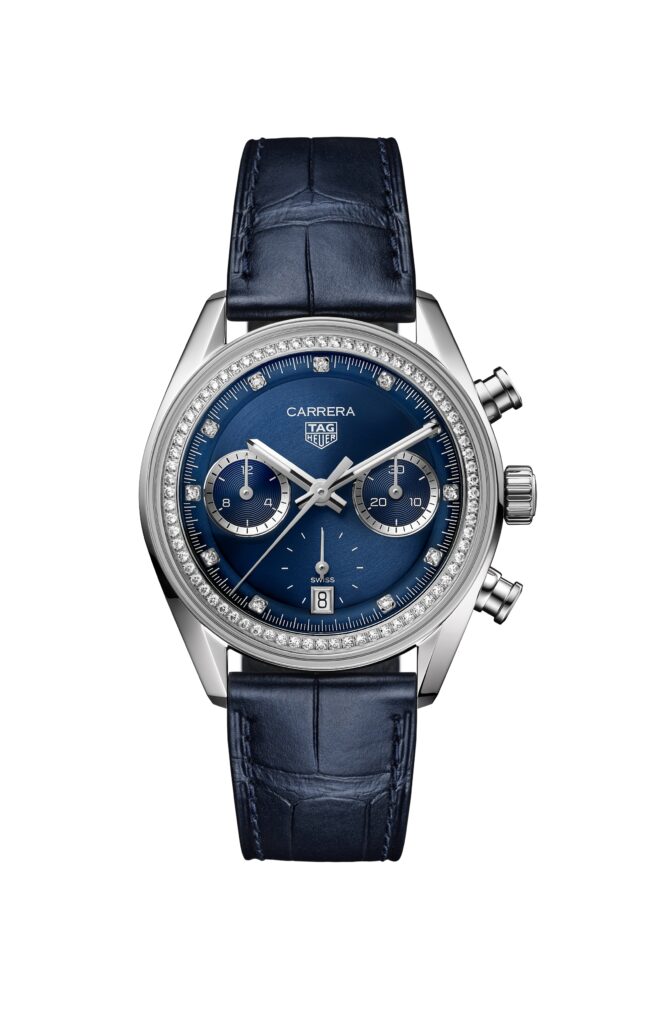 TAG Heuer Carrera Chronograph Glassbox azul con diamantes