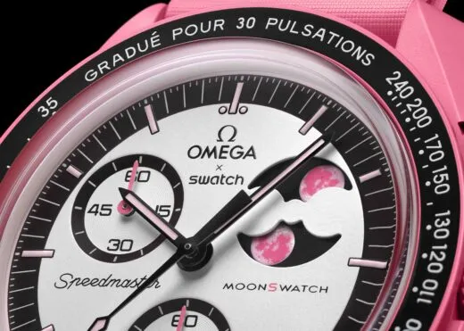 OMEGA x Swatch Bioceramic MoonSwatch MISSION TO THE PINK MOONPHASE closeup