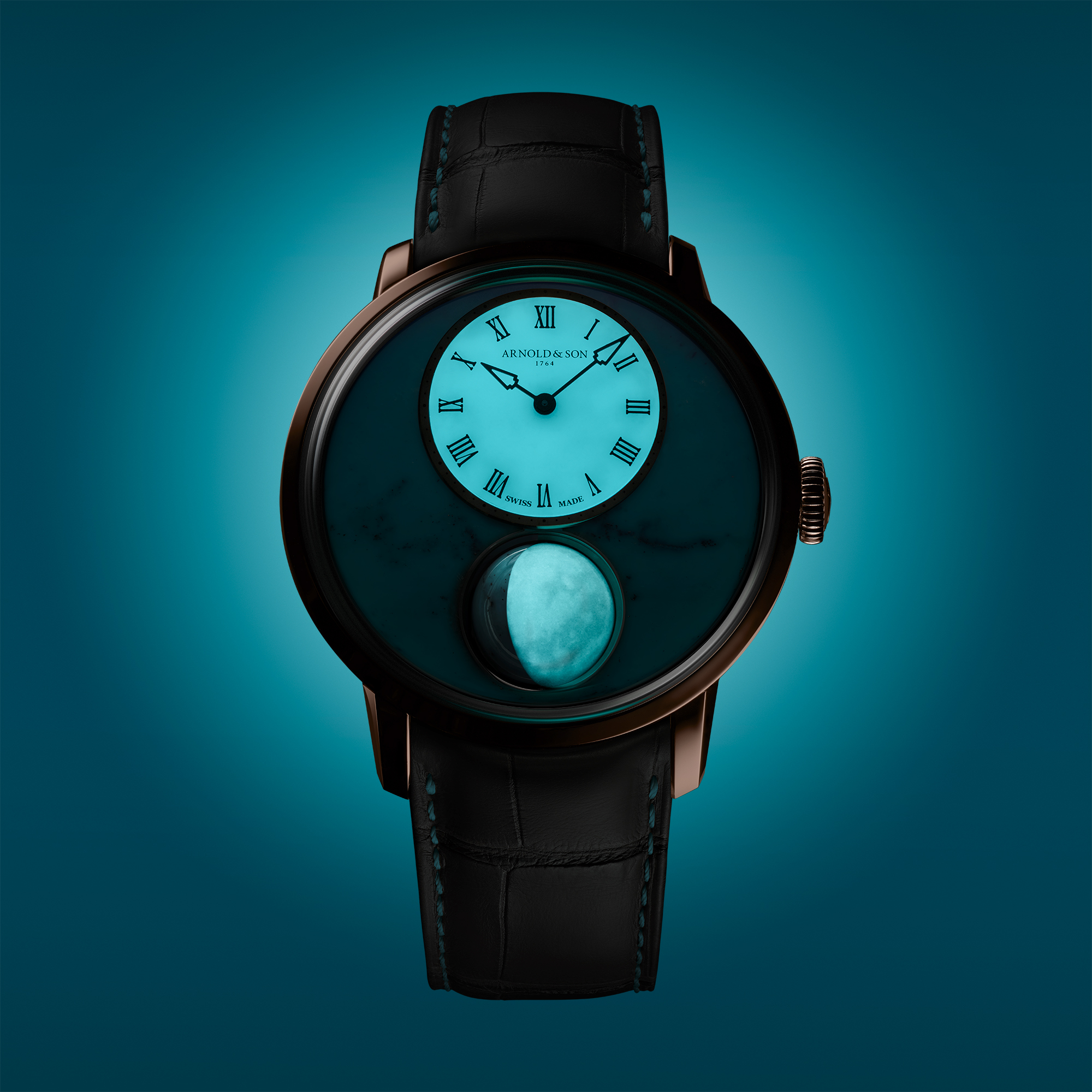 Stacked from 13 images Method=B R=8S=3 Watches World Arnold Son Luna Magna Red Gold Turquoise