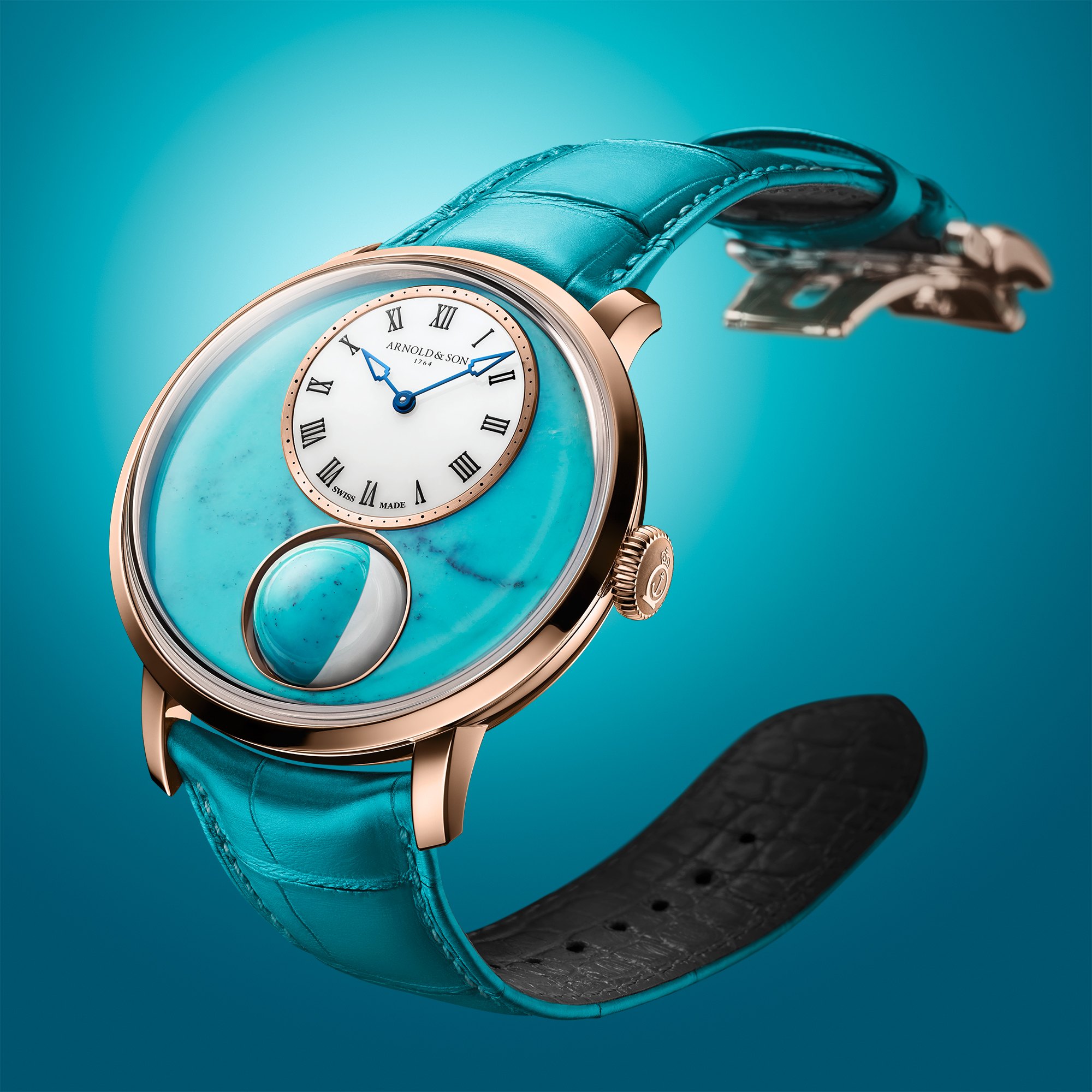 Stacked from 18 images Method=B R=8S=3 Watches World Arnold Son Luna Magna Red Gold Turquoise