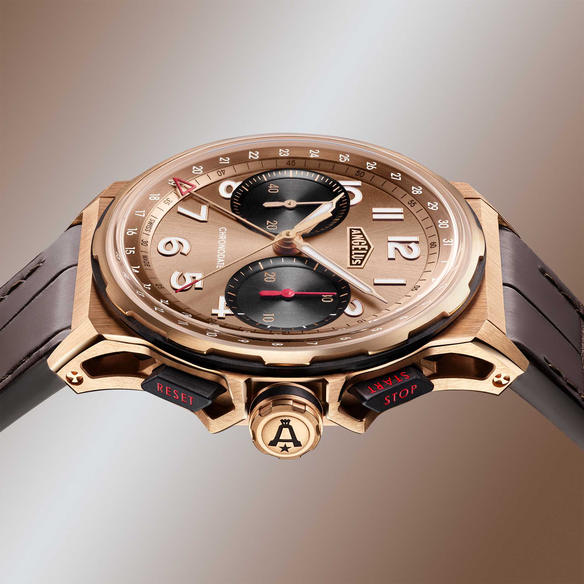 Angelus Chronodate Gold Moka perfil Watches World Angelus Chronodate Gold Moka perfil