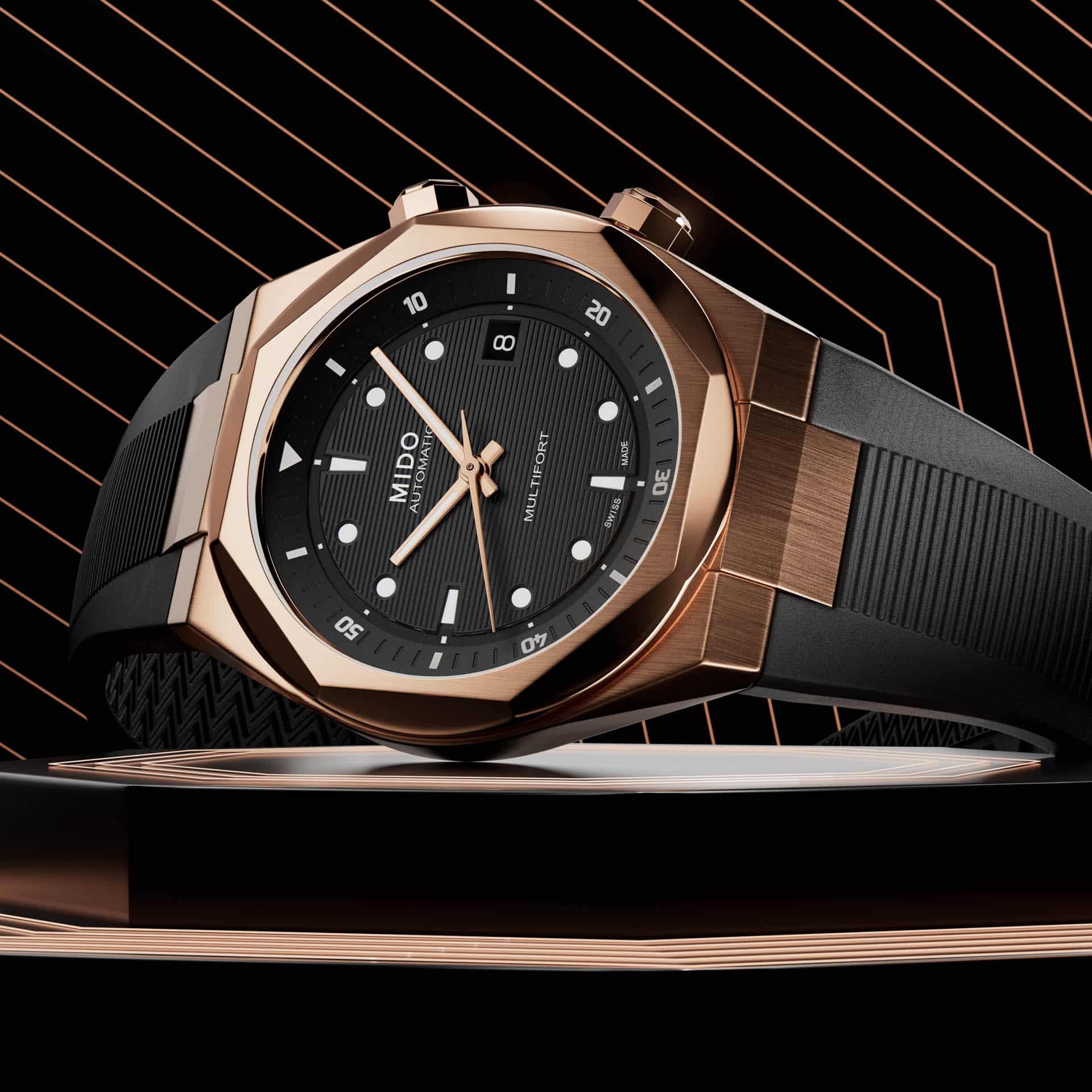 M0475073705100Multifort 8 Two CrownsPR03 Watches World reloj Multifort 8 Two Crowns de Mido visto de costado