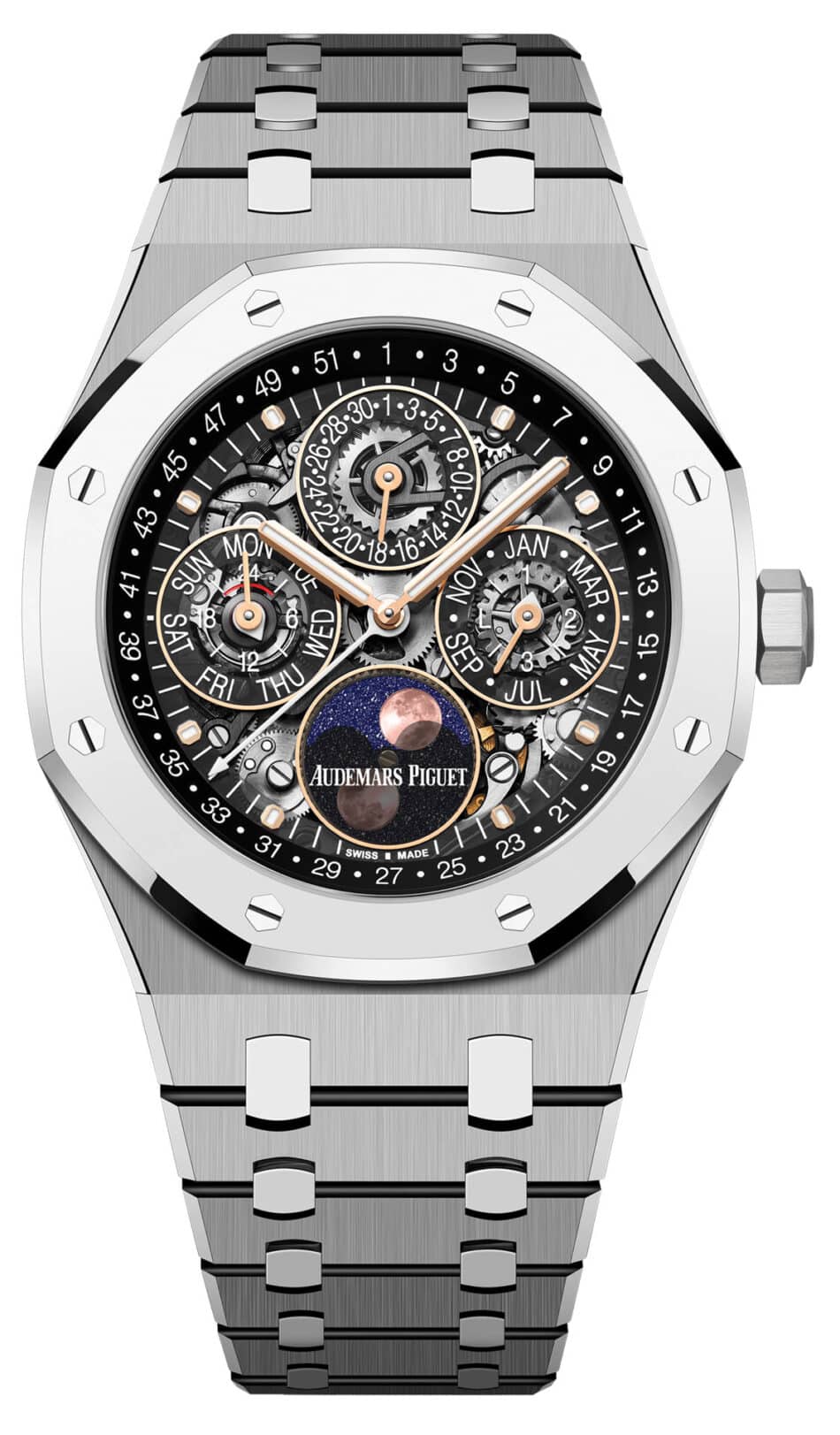 Audemars Piguet Royal Oak Selfwinding Perpetual Calendar Openworked Watches World Royal Oak Selfwinding Perpetual Calendar Openworked con diseño octagonal icónico y movimiento abierto de calendario perpetuo
