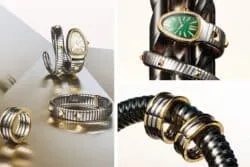 Joyería Bvlgari combinando acero inoxidable y oro amarillo y reloj Serpenti Tubogas Studs