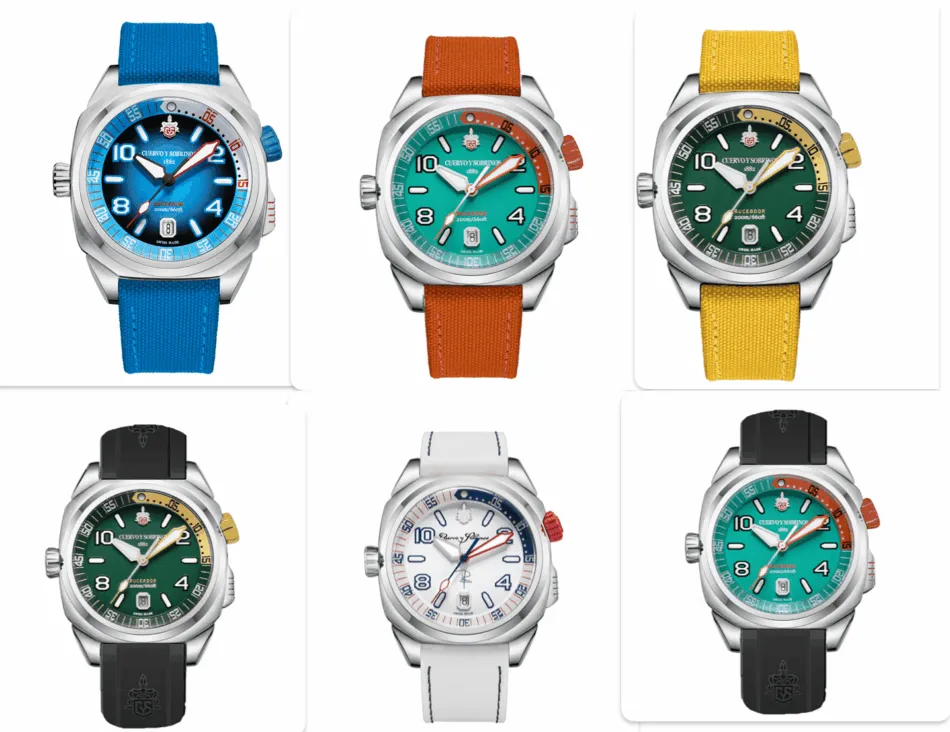 Stainless steel dive watch with blue dial and blue fabric strap, date window at 6 o'clock visible on the face.