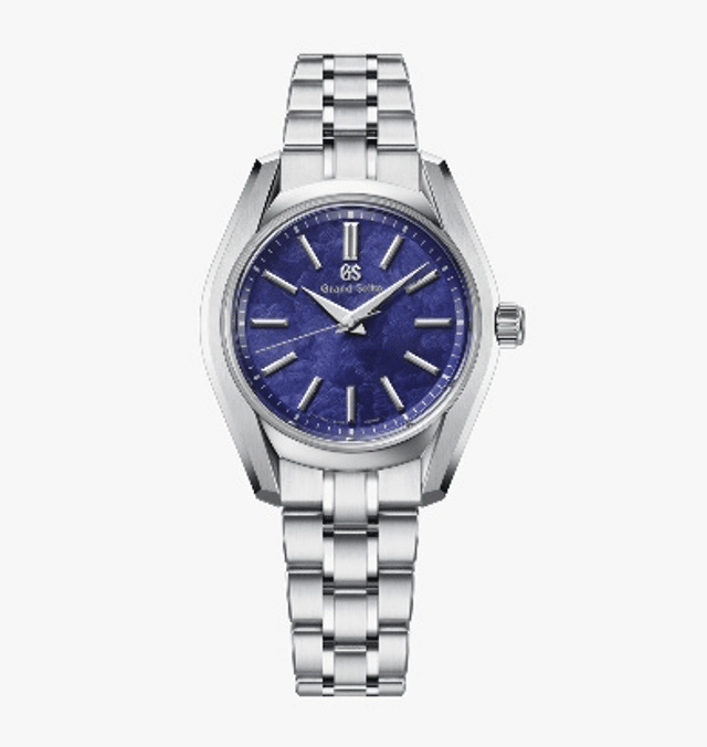 GRAND SEIKOColección Heritage HanaIkada Azul Watches World Silver stainless steel wristwatch with a blue dial baton hour markers and a metal bracelet Grand Seiko