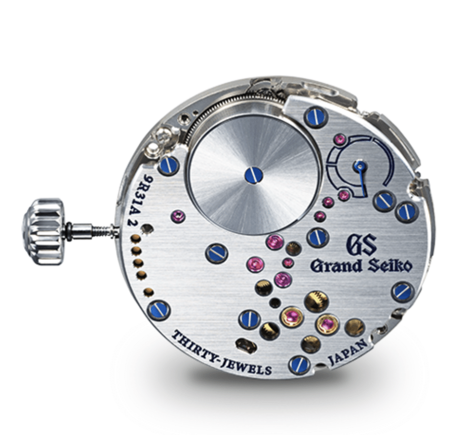 GRAND SEIKOIwao Azul SBGY043CALIBRE 9R31 Watches World Close up of a Grand Seiko watch movement with jeweled gears and blue screws