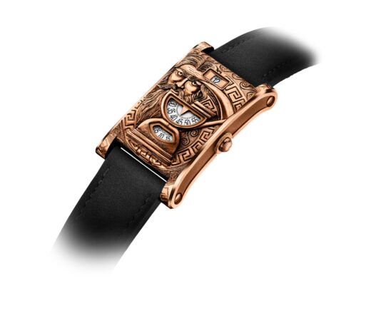 Neo Digiteur Chronos Watches World Podemos ver un patrón de meandro griego que recorre la caja y la correa simbolizando la eternidad