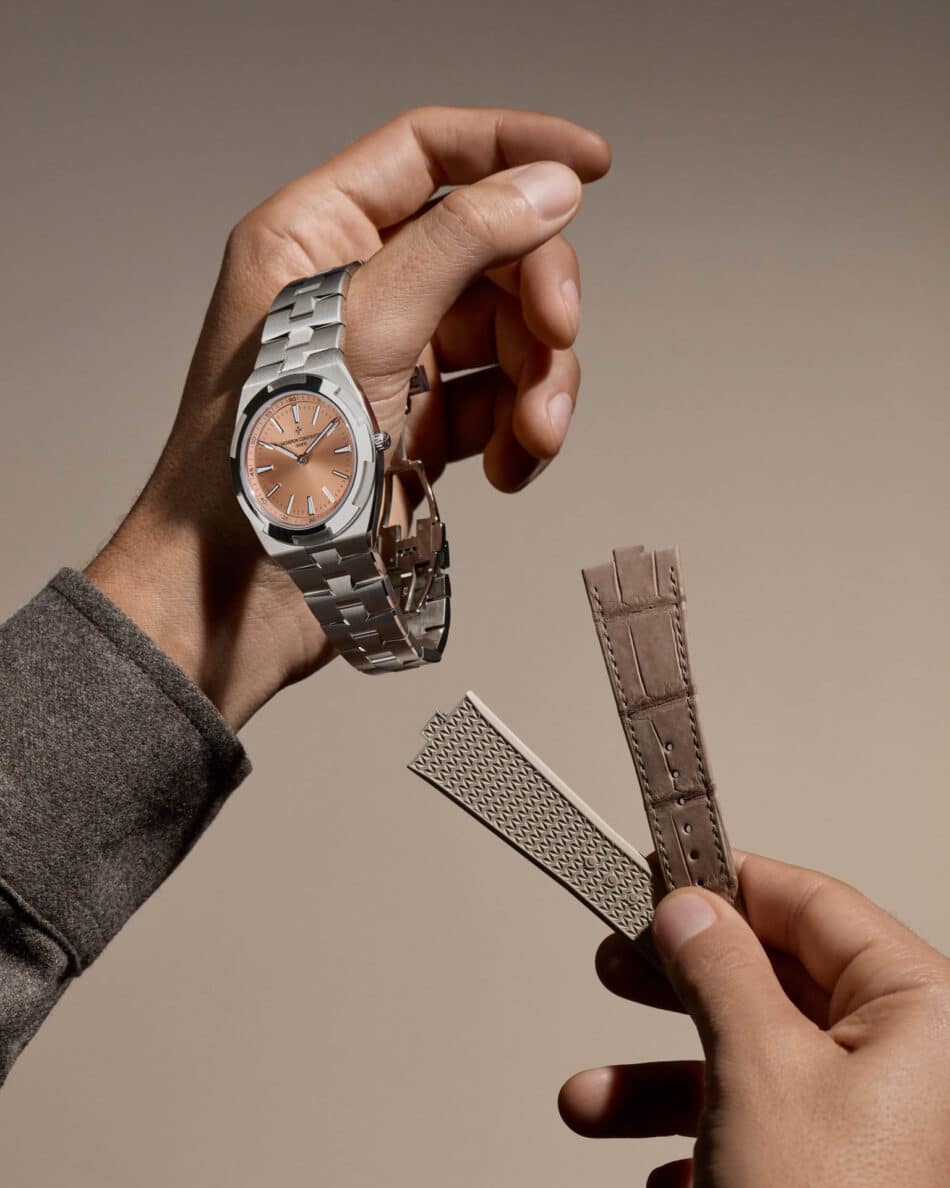 El legado continúa Calibre 2550 y el Overseas ultraplan en platino 950 Watches World Vacheron Constantin Overseas Automático Ultraplano en platino con esfera salmón