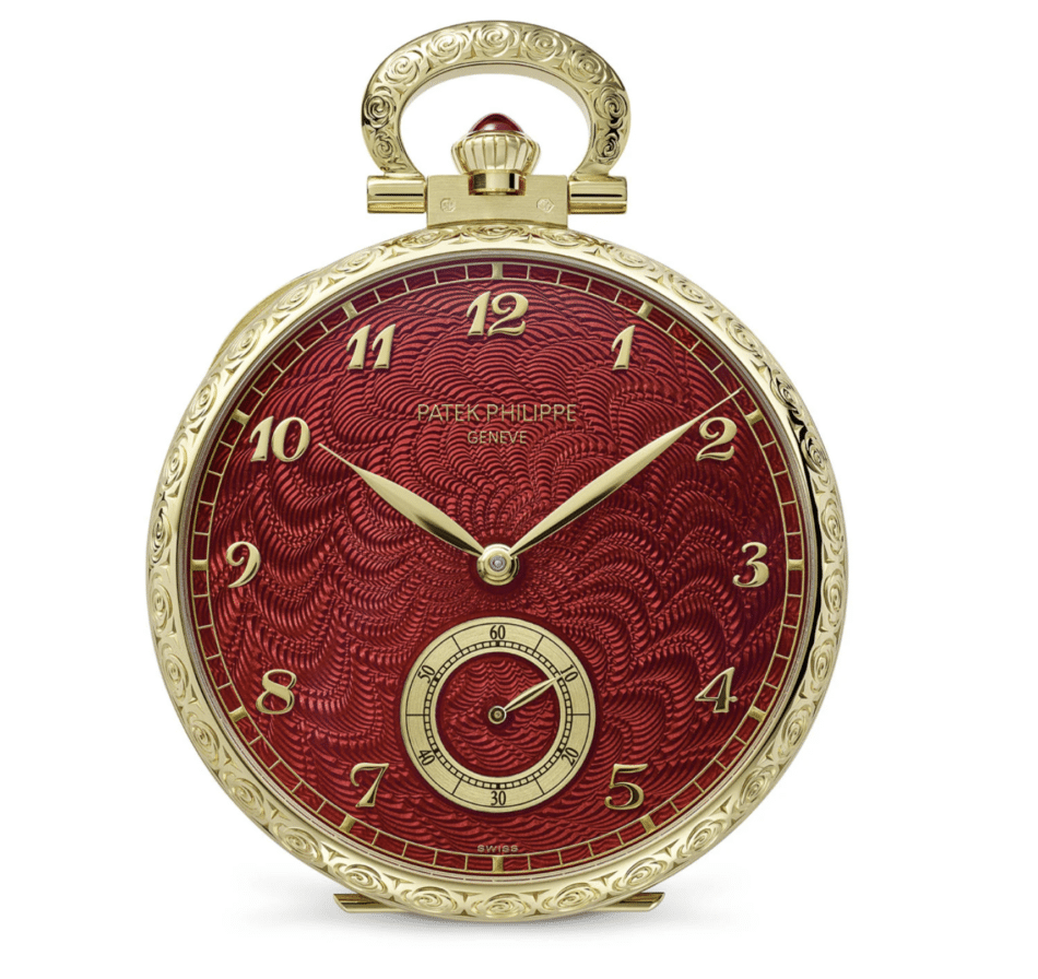 Patek Philippe Rare Handcrafts 2026 Dial Watches World 992198J 001 Flamenco Reloj de bolsillo con esmalte cloisonné y flinqué con pintura en miniatura sobre esmalte y grabado he