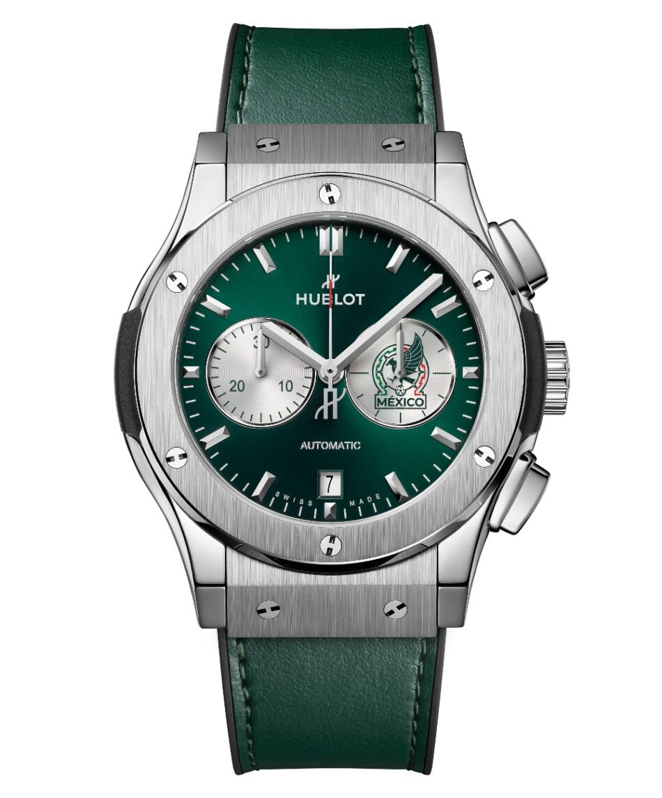 Hublot Classic Fusion Chronograph SNM Titanium Watches World Cada detalle del Hublot Classic Fusion Chronograph SNM Titanium rinde homenaje a México