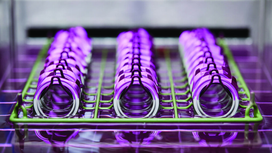 Centro de Competencia de Relojes de Victorinox 7 Watches World Rows of purple lit network cables looped in a green rack in a data center