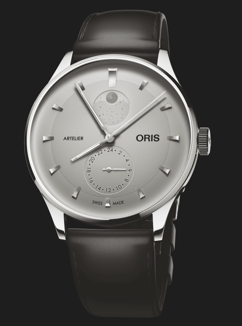 ORIS ARTELIER COMPLICATIONARTELIER COMPLICATION 3 Watches World Oris Artelier wristwatch with silver dial black leather strap and moon phasesubdial indicators