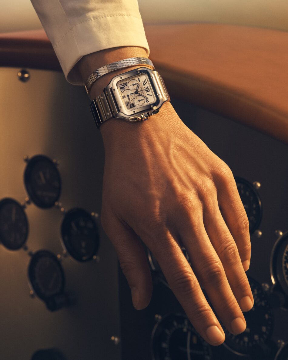 SantosdeCartierCHRONOGRAPHSteelWORNPress24x30 Watches World Santos de Cartier Chronograph