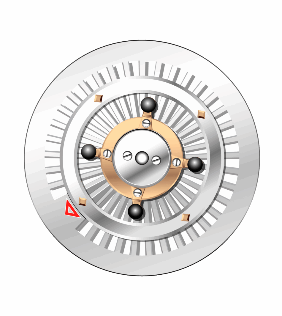 Perrelet Turbine Casino RouletteTURBINE RILETA Watches World Close up of a metallic safe dial with interlocking rings and a central black knob