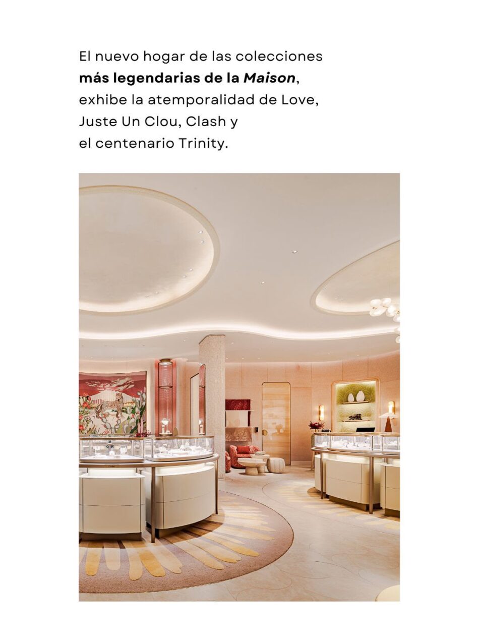 Boutique Cartier dentro de El Palacio de Hierro Monterrey 8 Watches World Interior of a luxurious jewelry showroom with curved display counters glass cases and warm pastel lighting