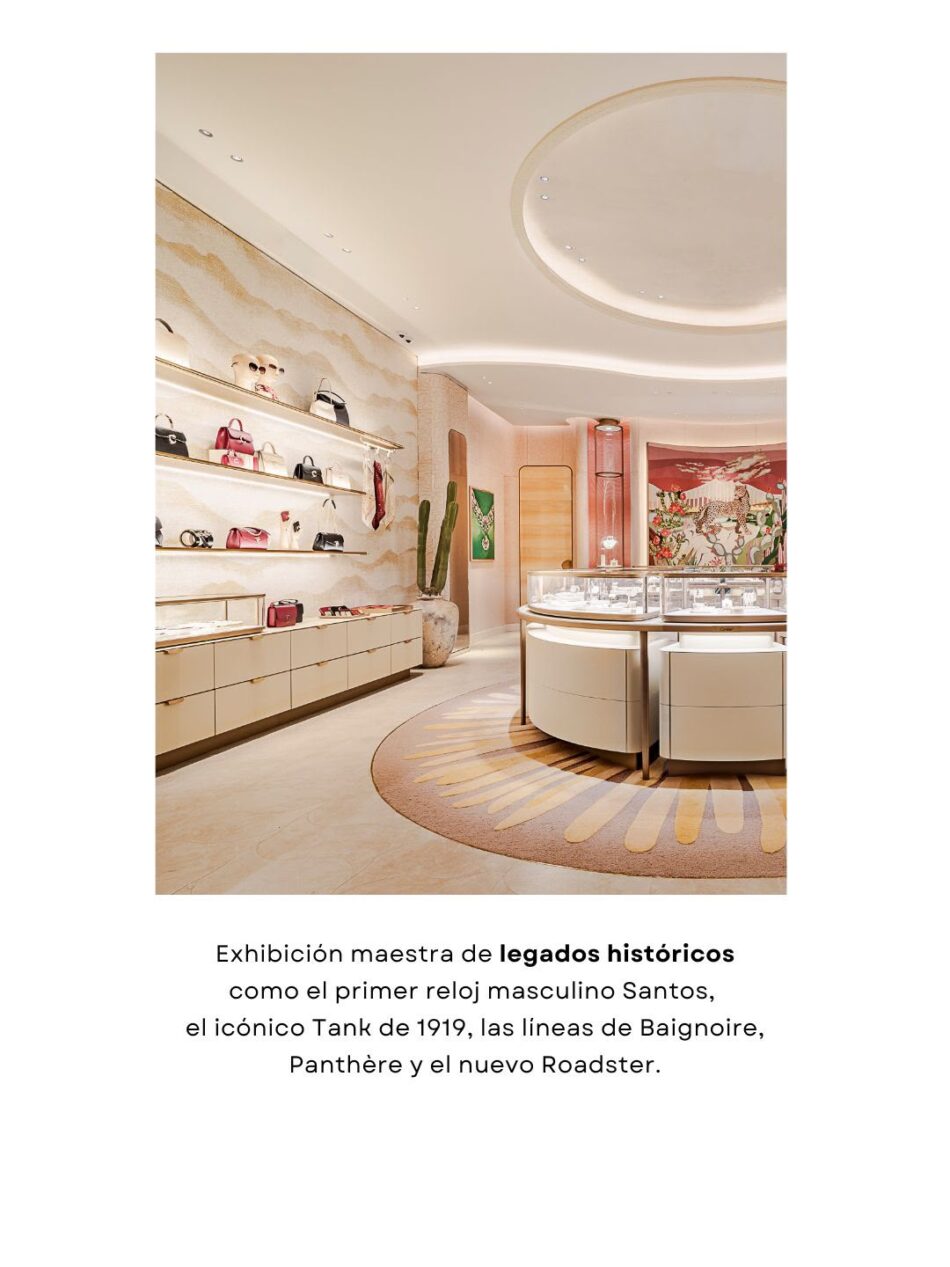 Boutique Cartier dentro de El Palacio de Hierro Monterrey 9 Watches World Cream toned luxury boutique interior with wall mounted shelves displaying colorful handbags and a curved glass display counter