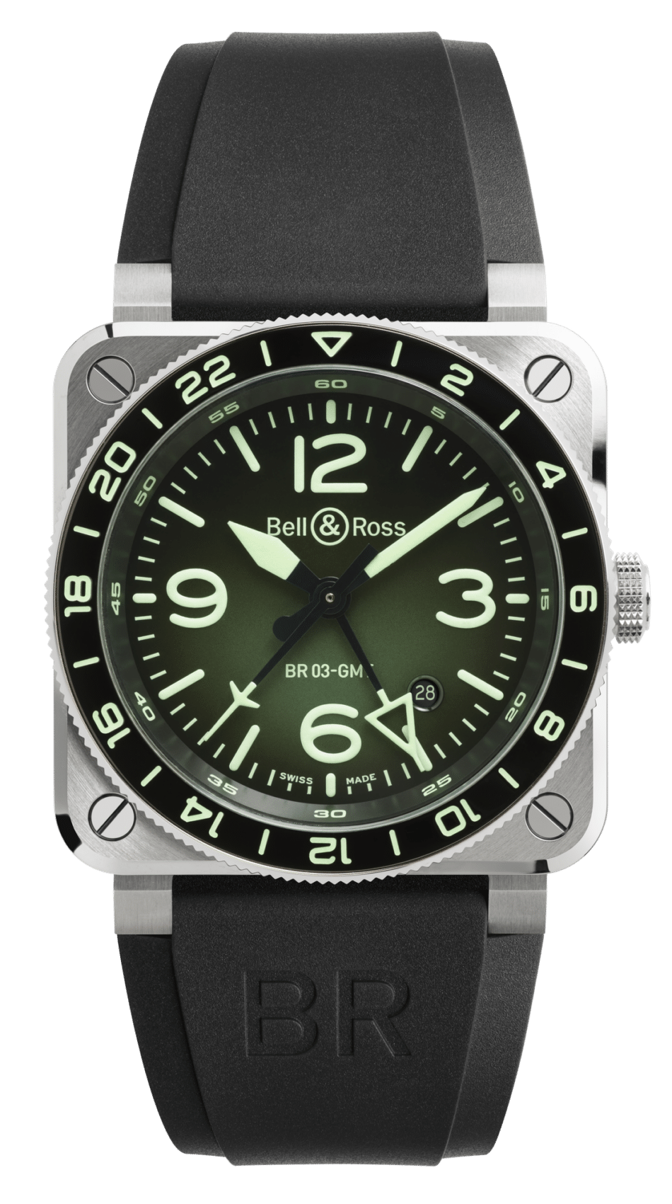 BR03 GMT LUM FACE Watches World Bell Ross BR 03 GMT Green Lum