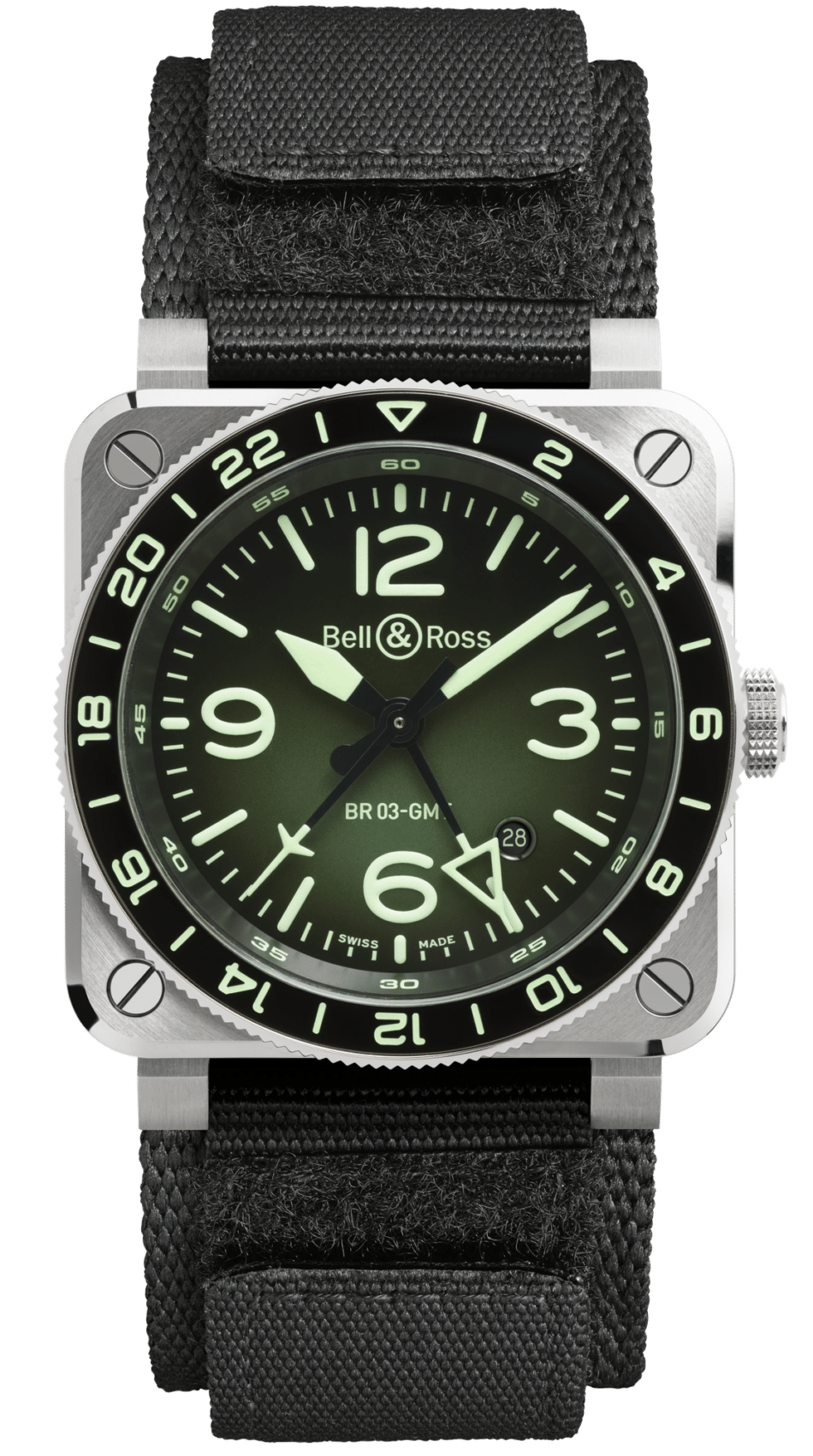 BR03 GMT LUM FACE SCRATCH Watches World Bell Ross BR 03 GMT Green Lum
