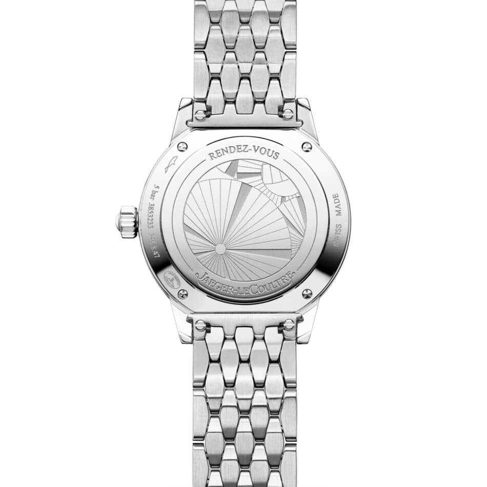 RendezVous HourMinute back Watches World Reverso de un reloj de pulsera Jaeger LeCoultre plateado brazalete de eslabones metálicos