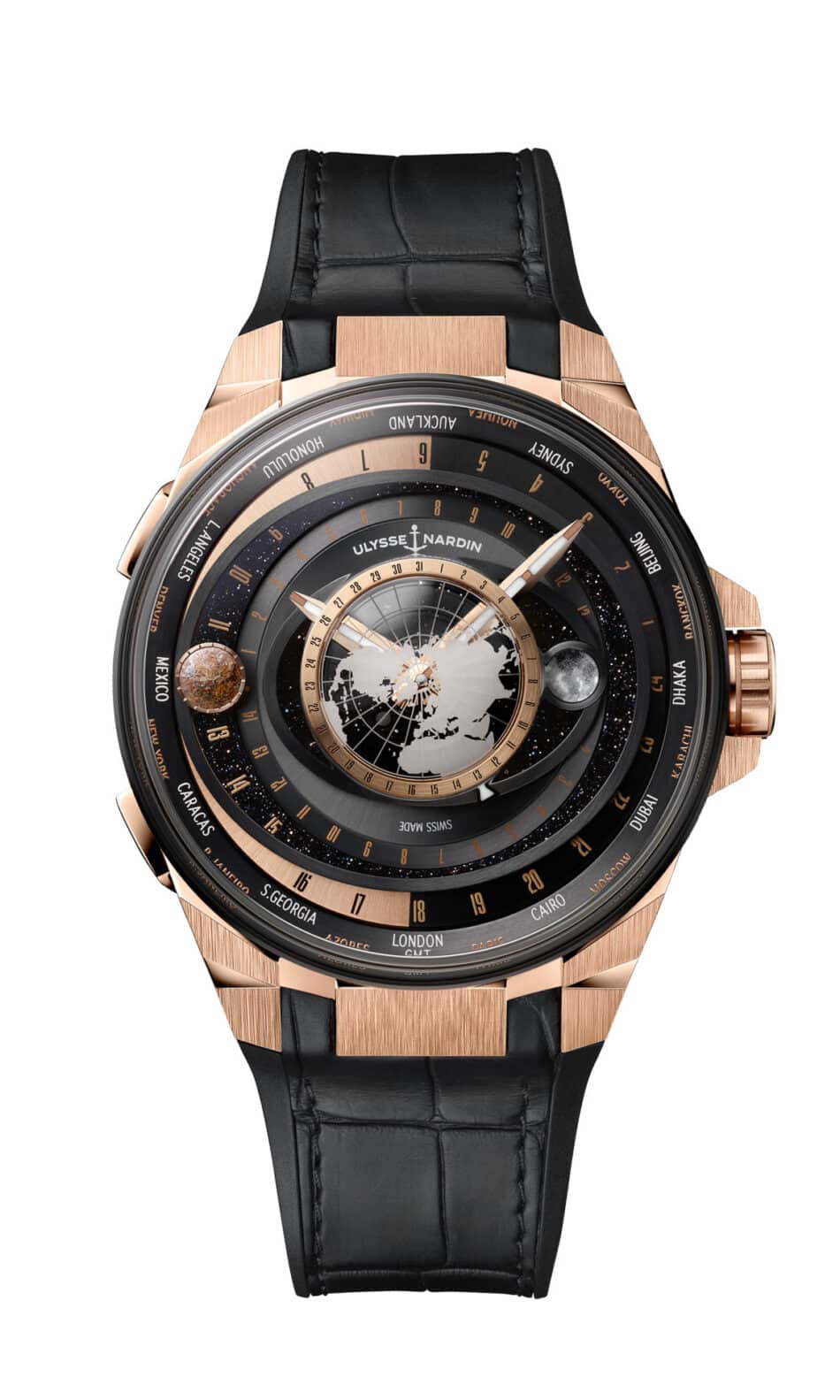 Ulysse Nardin Blast Moonstruck precisión astronómica en una edición limitada Watches World Ulysse Nardin Blast Moonstruck en oro rosa con representación tridimensional de la Tierra